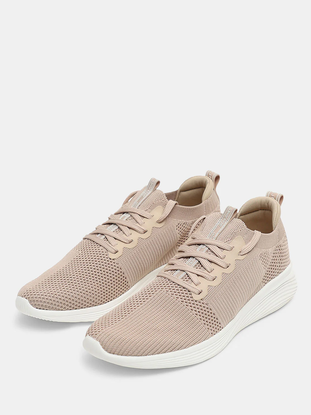 Beige Stretch Knit Lace-Up Sneakers - Image 6