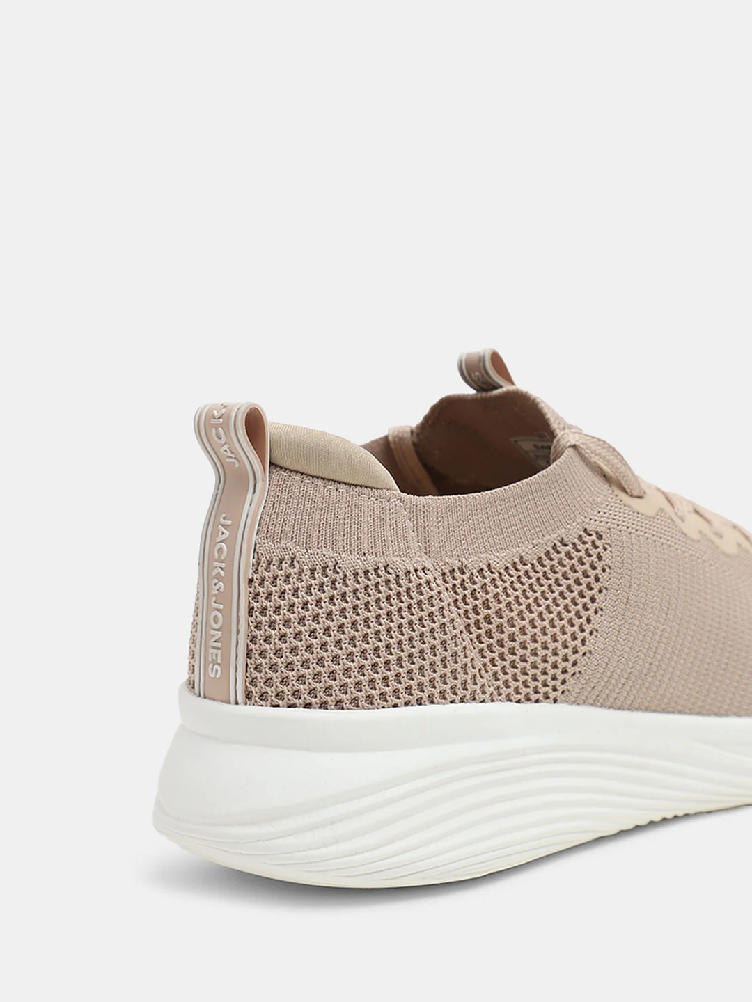 Beige Stretch Knit Lace-Up Sneakers - Image 8