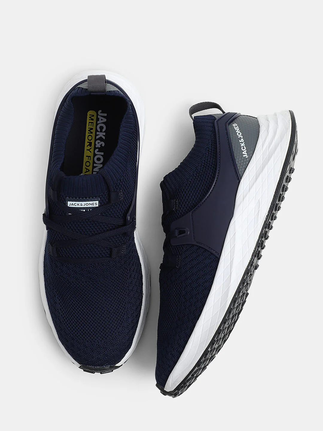 Dark Blue Knitted Lace Up Sneakers - Image 3