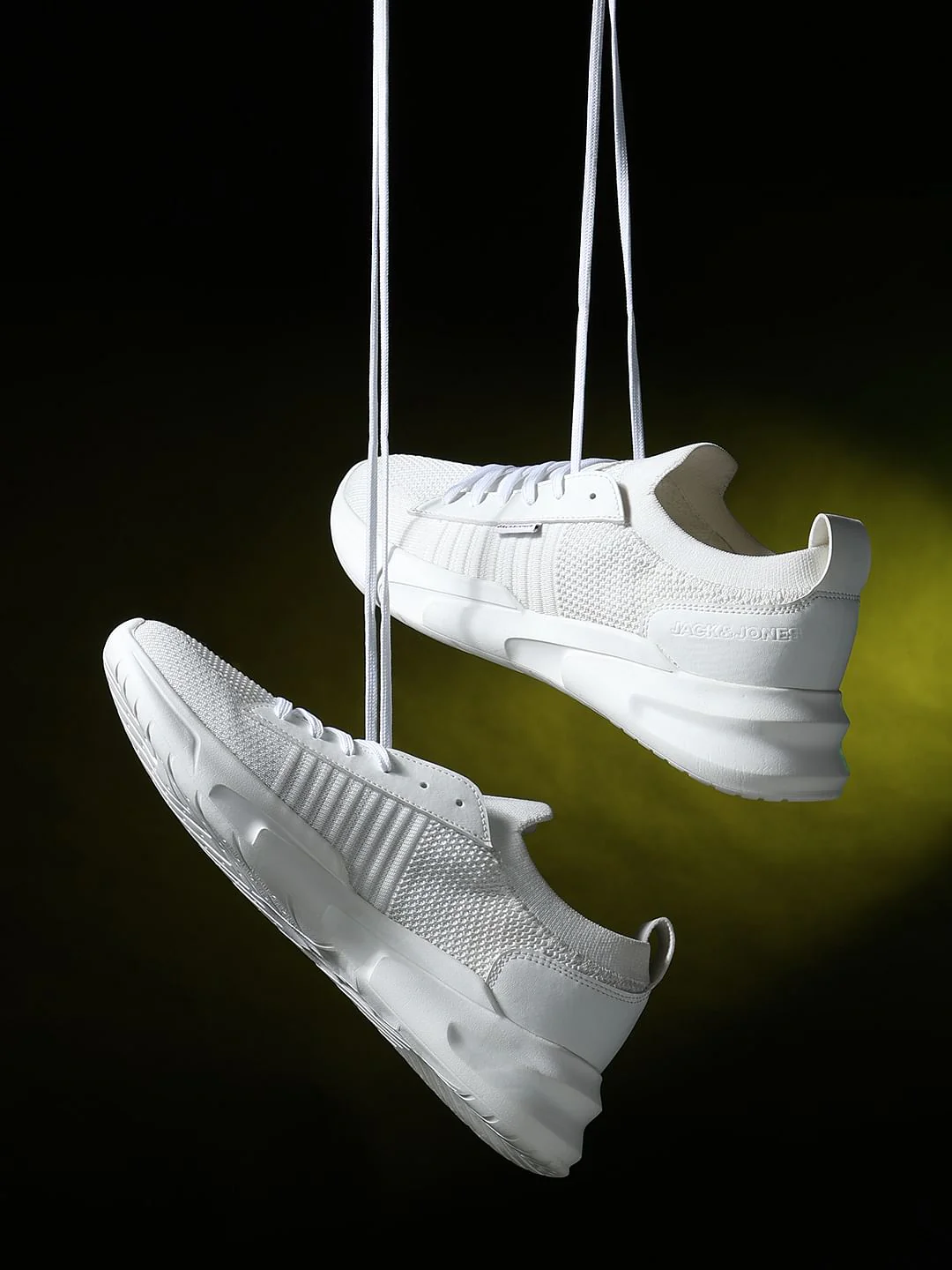 White Knit Lace-Up Sneakers