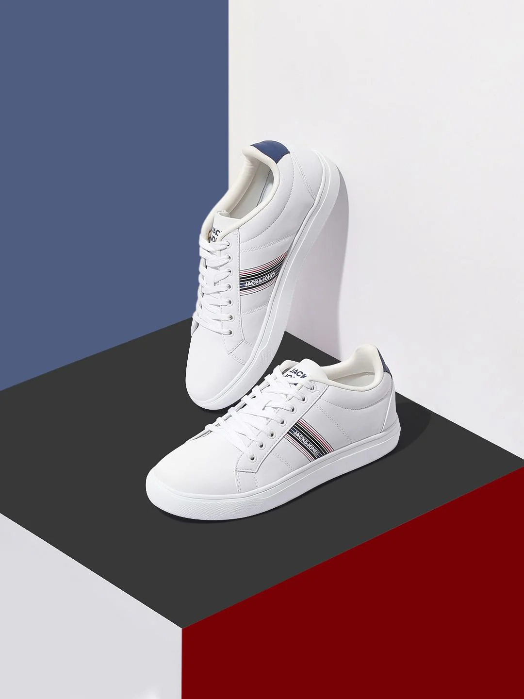 White Striped Lace-Up Sneakers