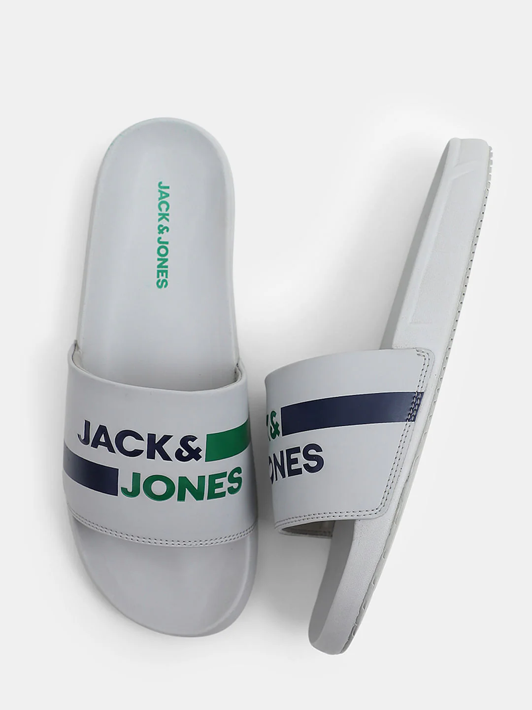 Grey Striped Logo Print Sliders - Image 3