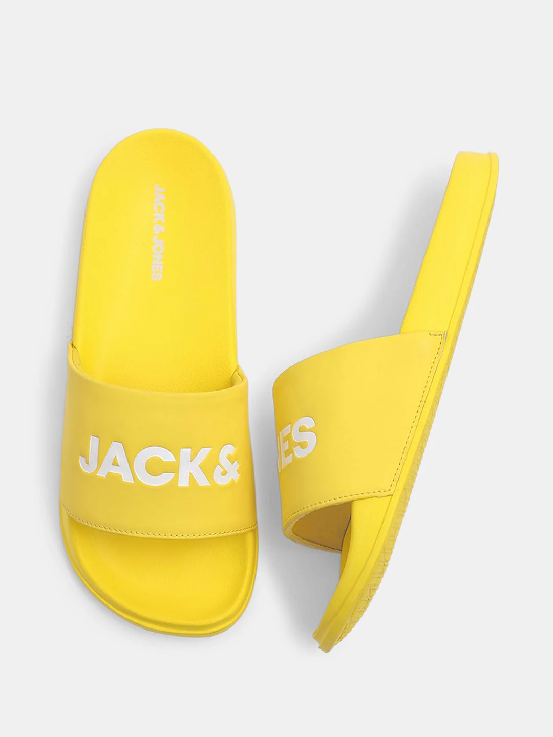 Light Yellow Logo Print Pool Sliders - Image 3