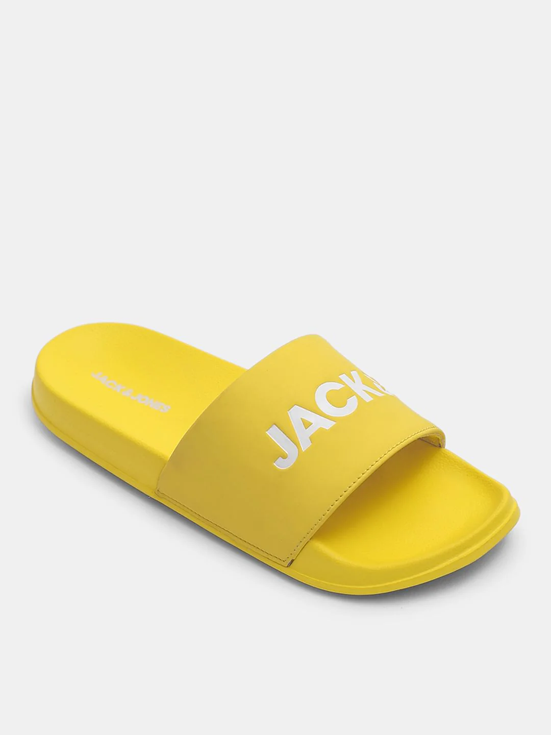 Light Yellow Logo Print Pool Sliders - Image 4