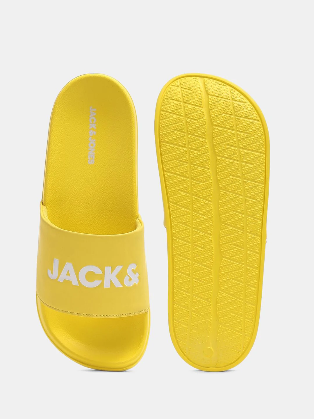 Light Yellow Logo Print Pool Sliders - Image 5