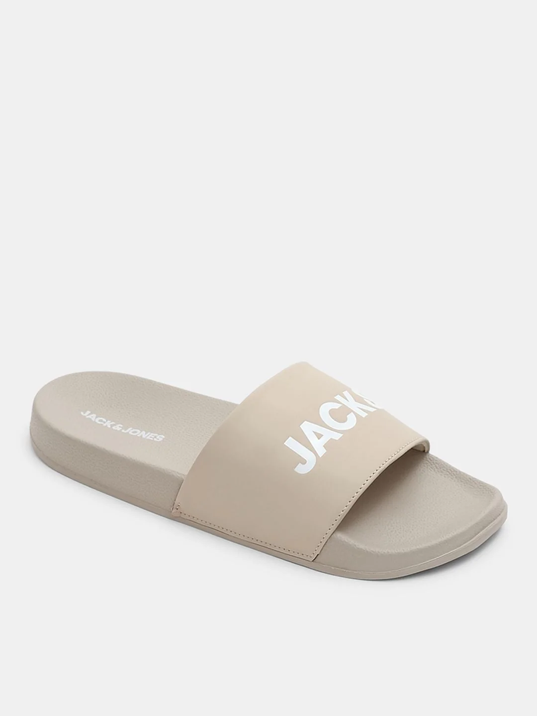 Beige Logo Print Pool Sliders - Image 4