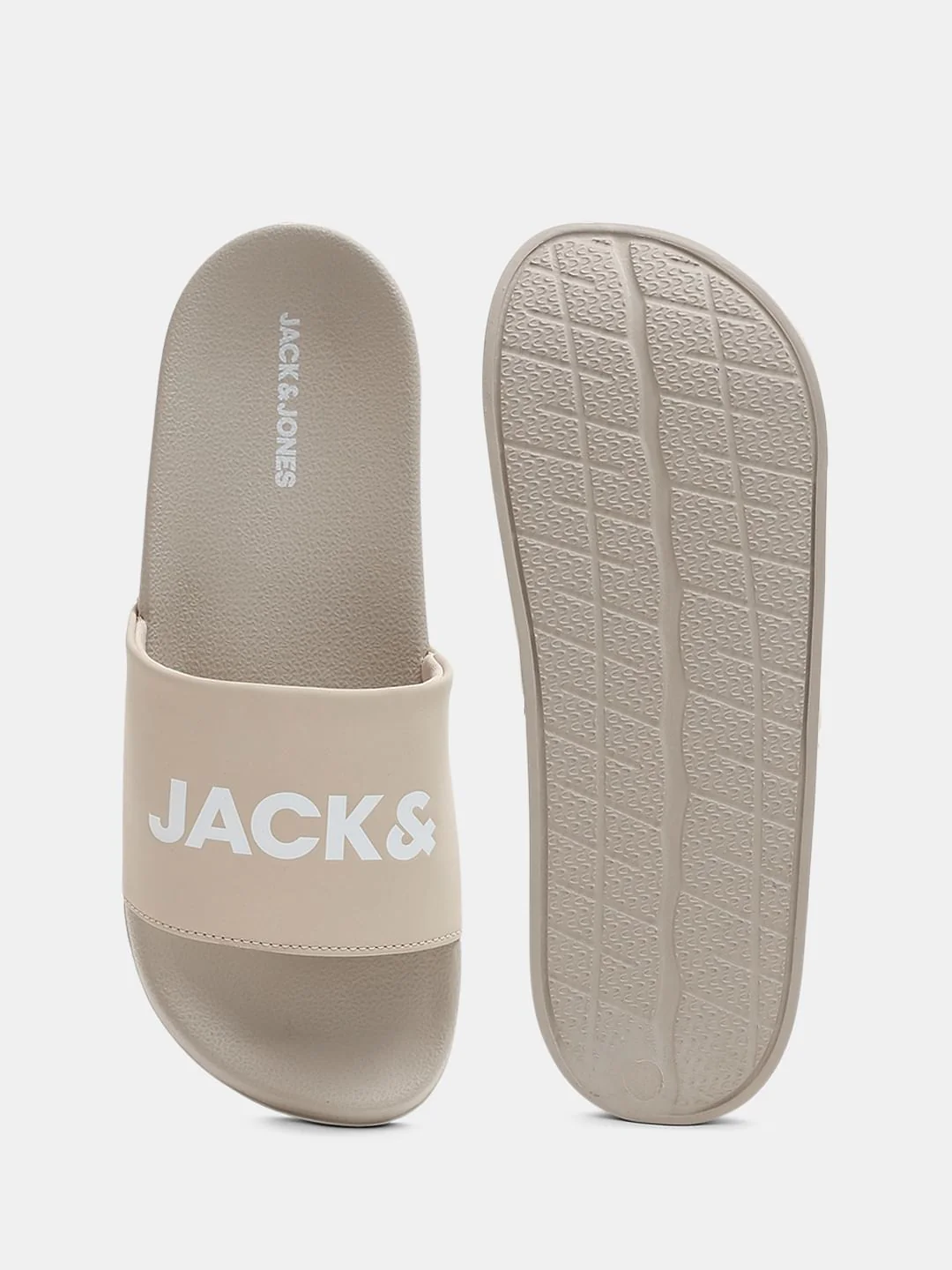 Beige Logo Print Pool Sliders - Image 5