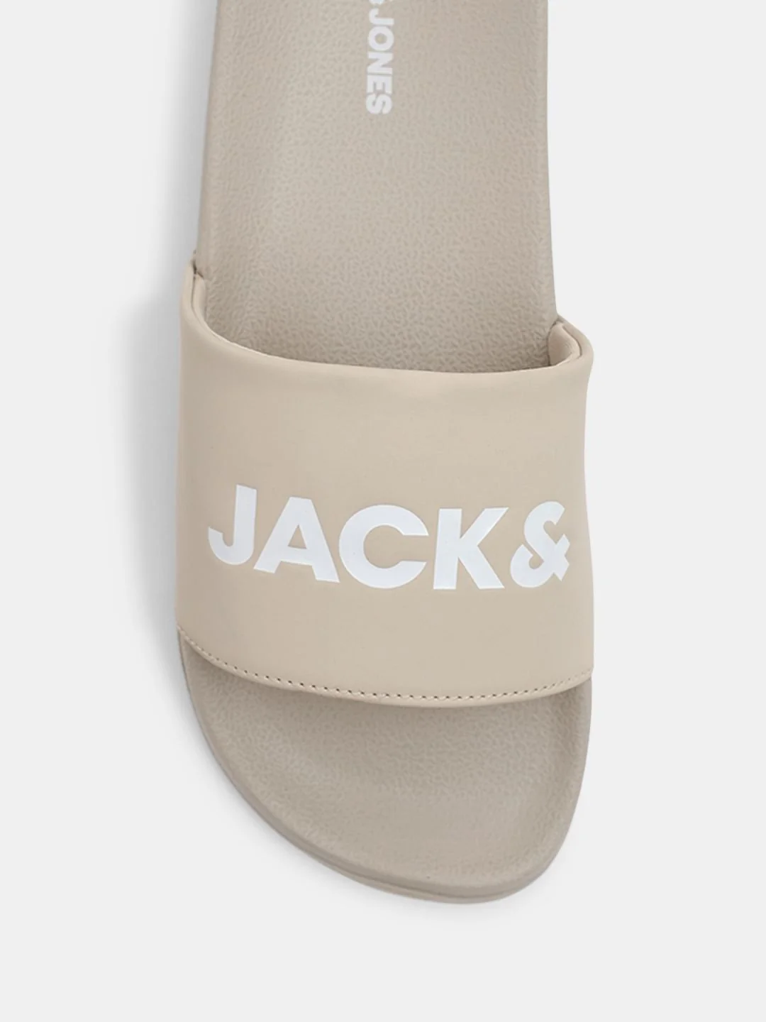 Beige Logo Print Pool Sliders - Image 7