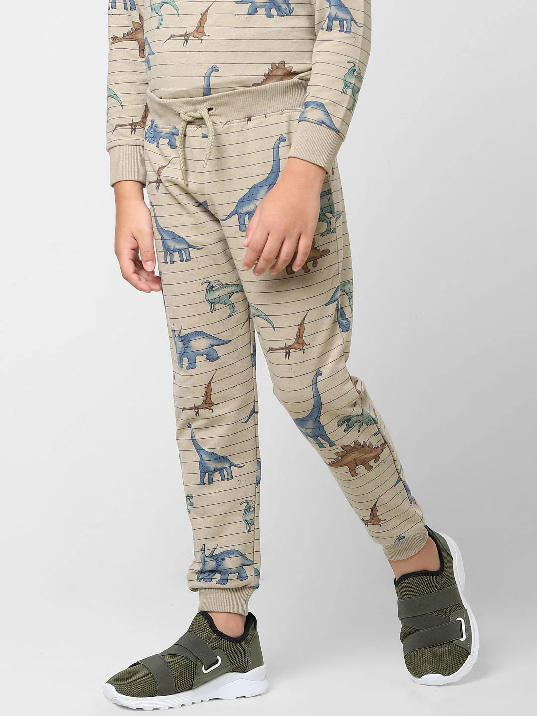 Boys Grey Striped Dinosaur Print Sweatpants - Image 3