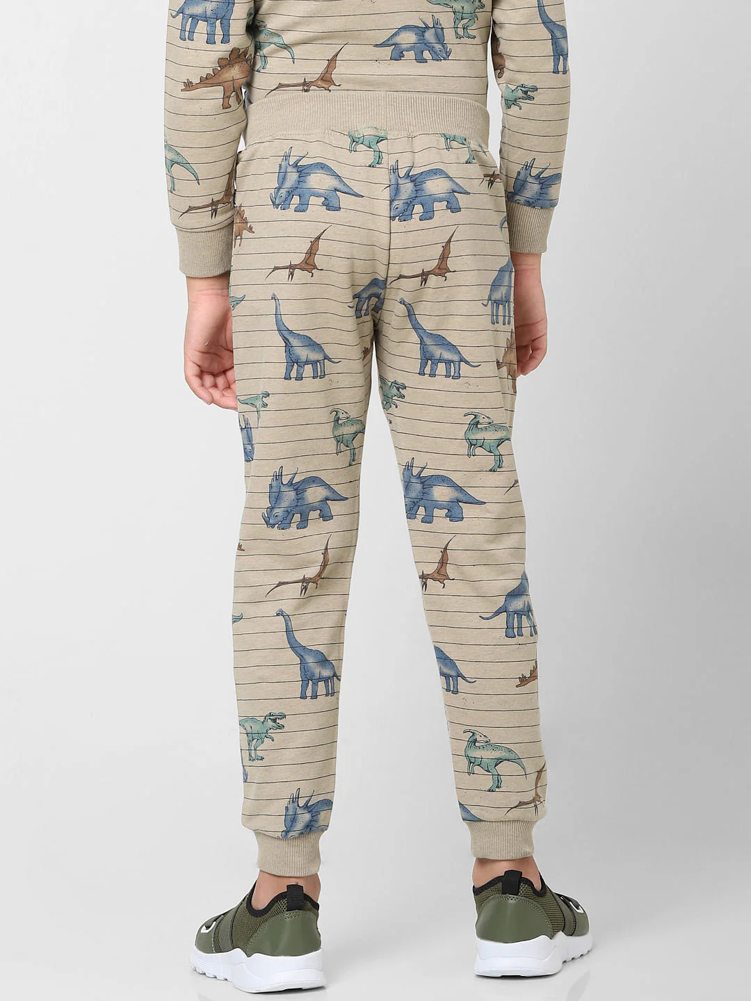 Boys Grey Striped Dinosaur Print Sweatpants - Image 4
