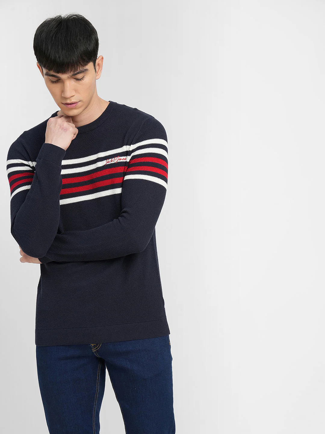 Navy Blue Printed Pullover - Image 2