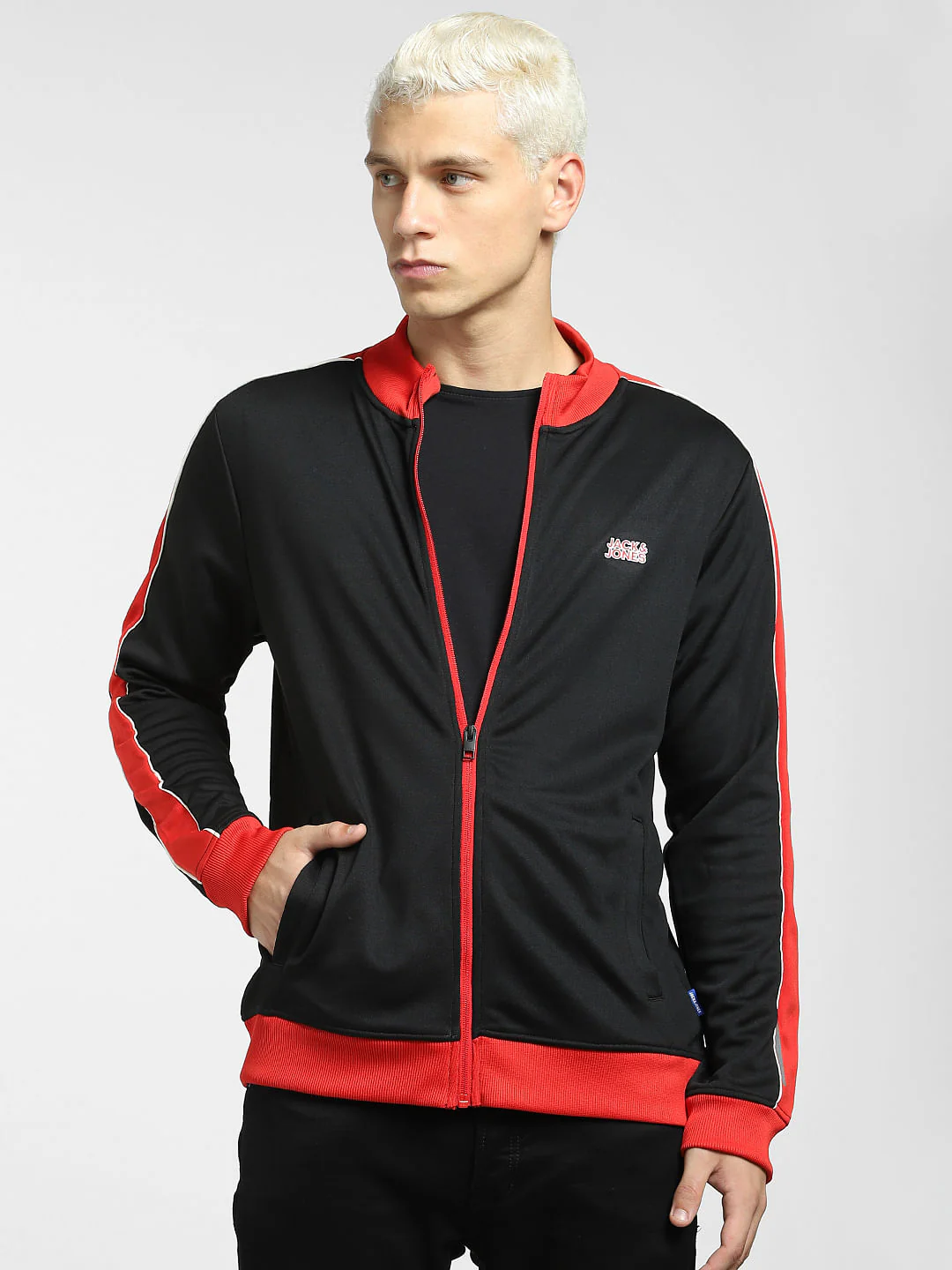 Black Contrast Tipping Track Jacket - Image 2