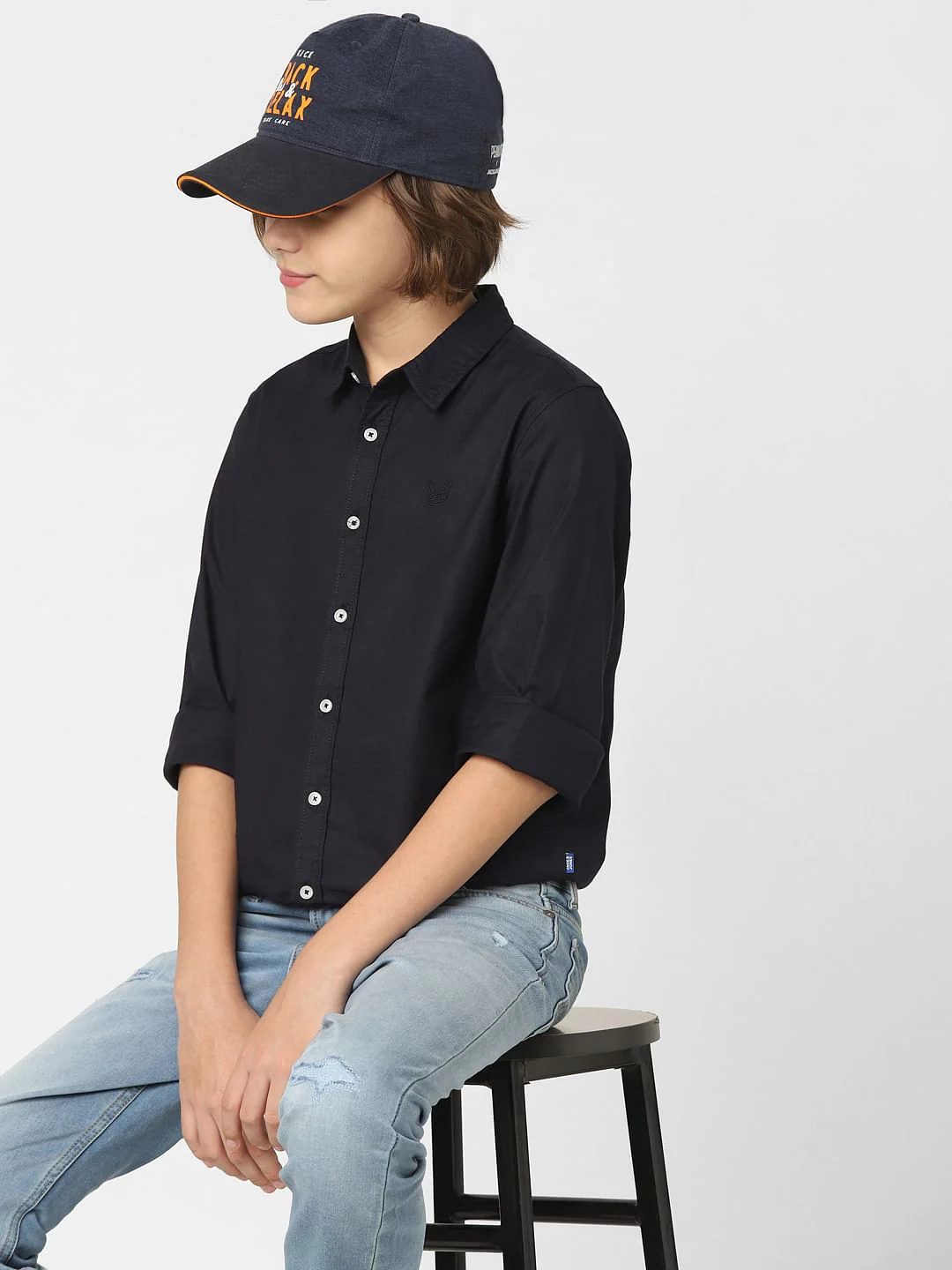 Boys Navy Blue Full Sleeves Shirt