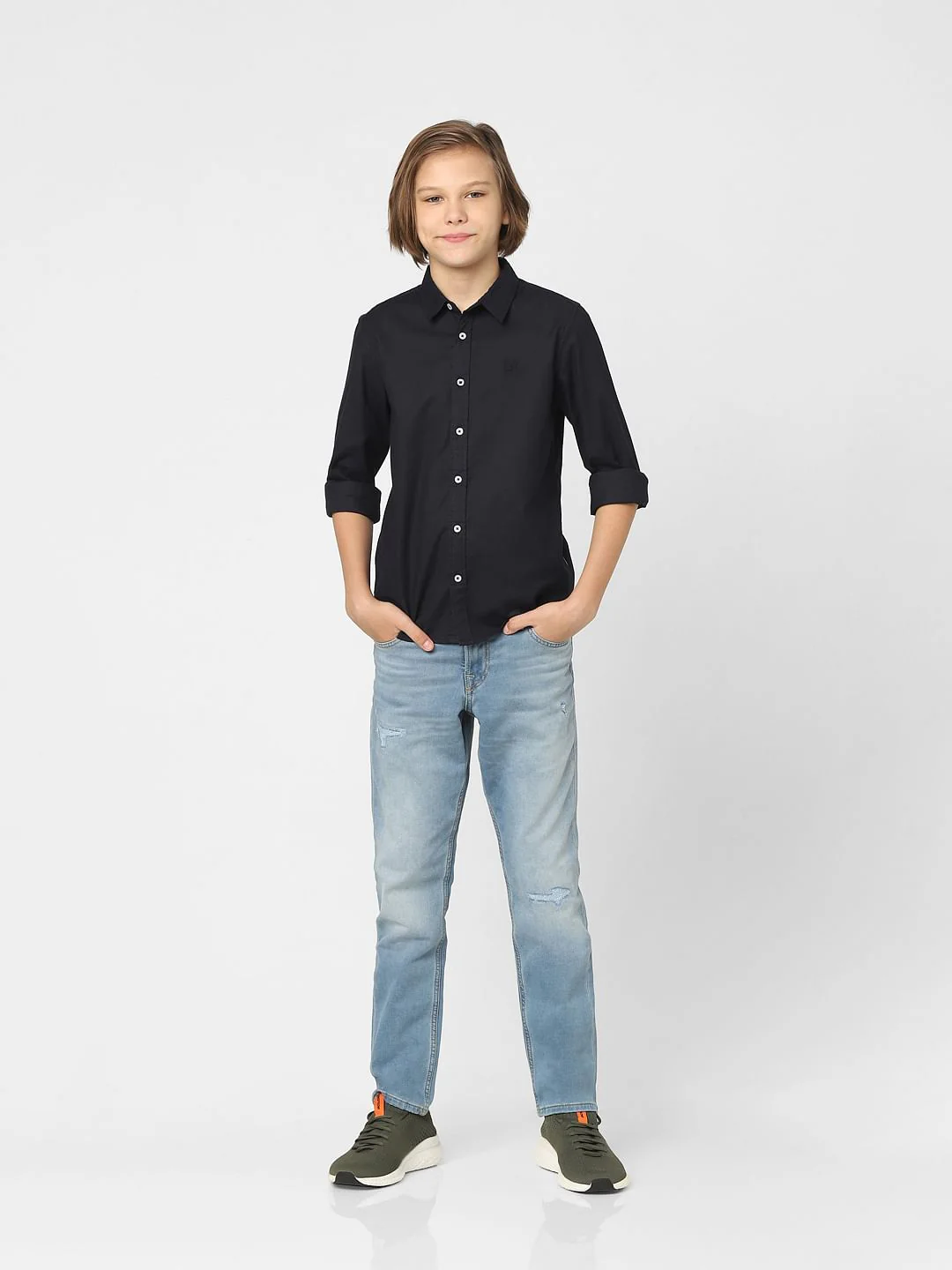 Boys Navy Blue Full Sleeves Shirt - Image 6