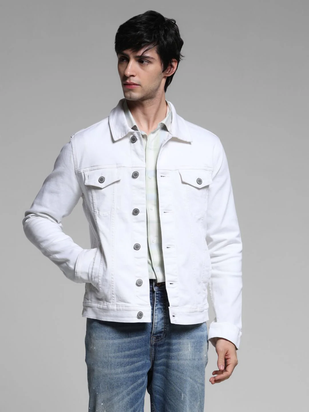 White Cotton Denim Jacket - Image 2