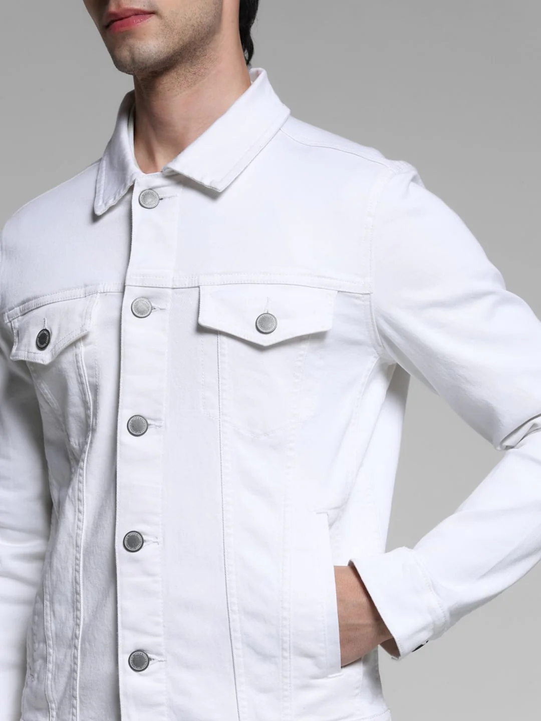 White Cotton Denim Jacket - Image 5