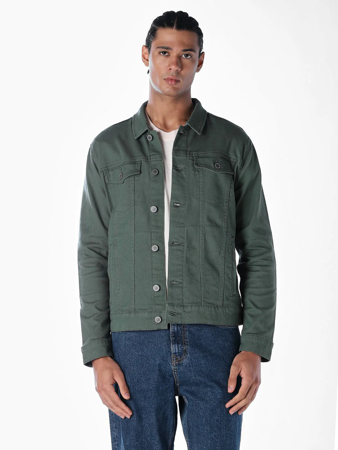 Dark Green Regular Fit Denim Jacket - Image 2