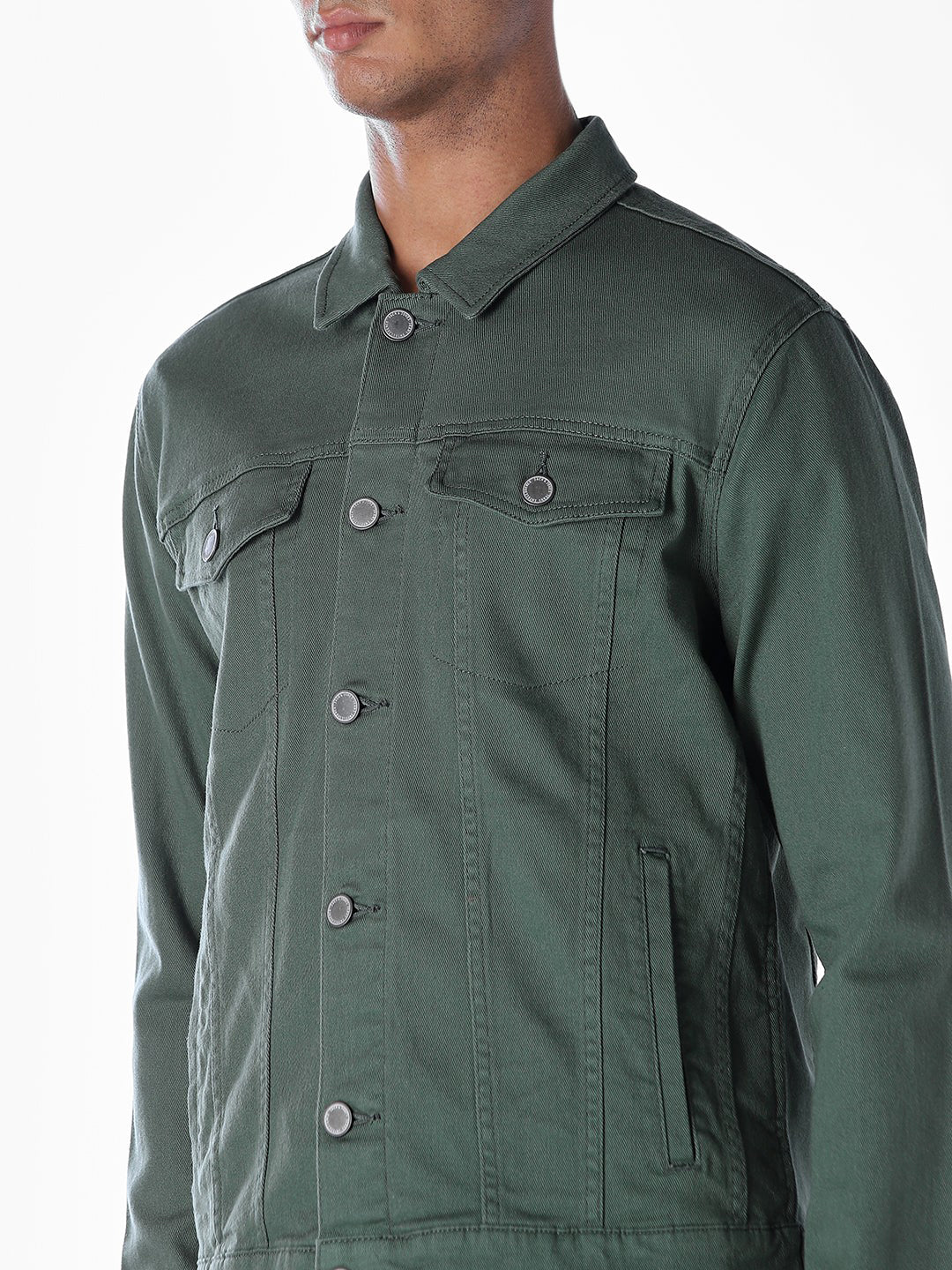 Dark Green Regular Fit Denim Jacket - Image 5