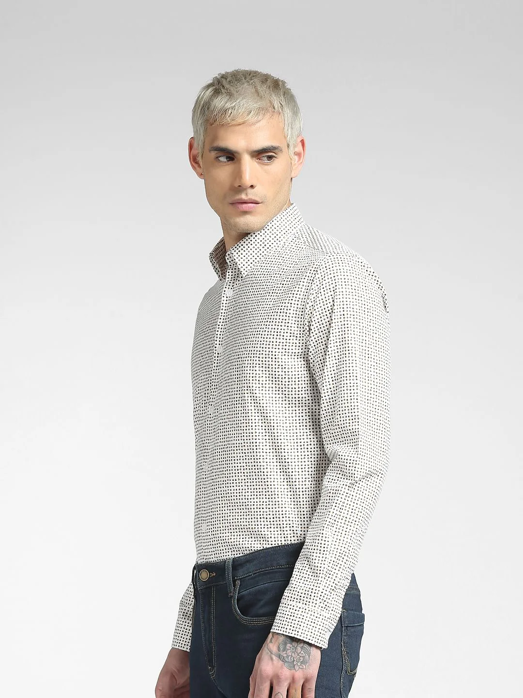 White All Over Print Full Sleeves Shirt - Image 3