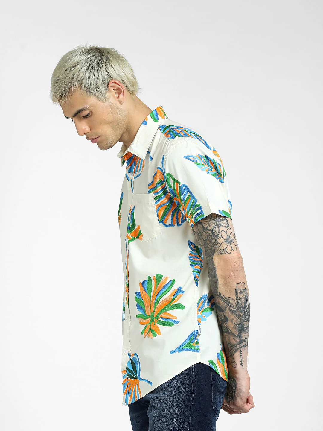 Light Beige Printed Half Sleeves Shirt - Image 3