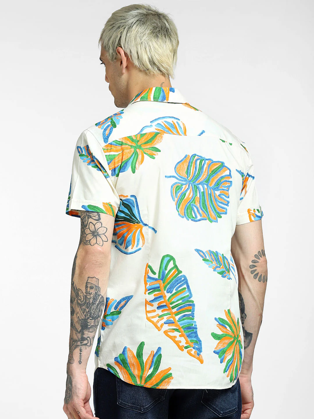 Light Beige Printed Half Sleeves Shirt - Image 4