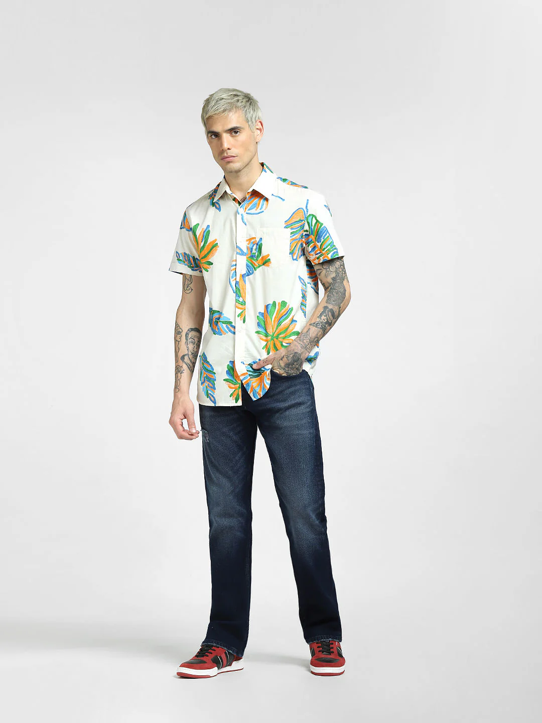 Light Beige Printed Half Sleeves Shirt - Image 6