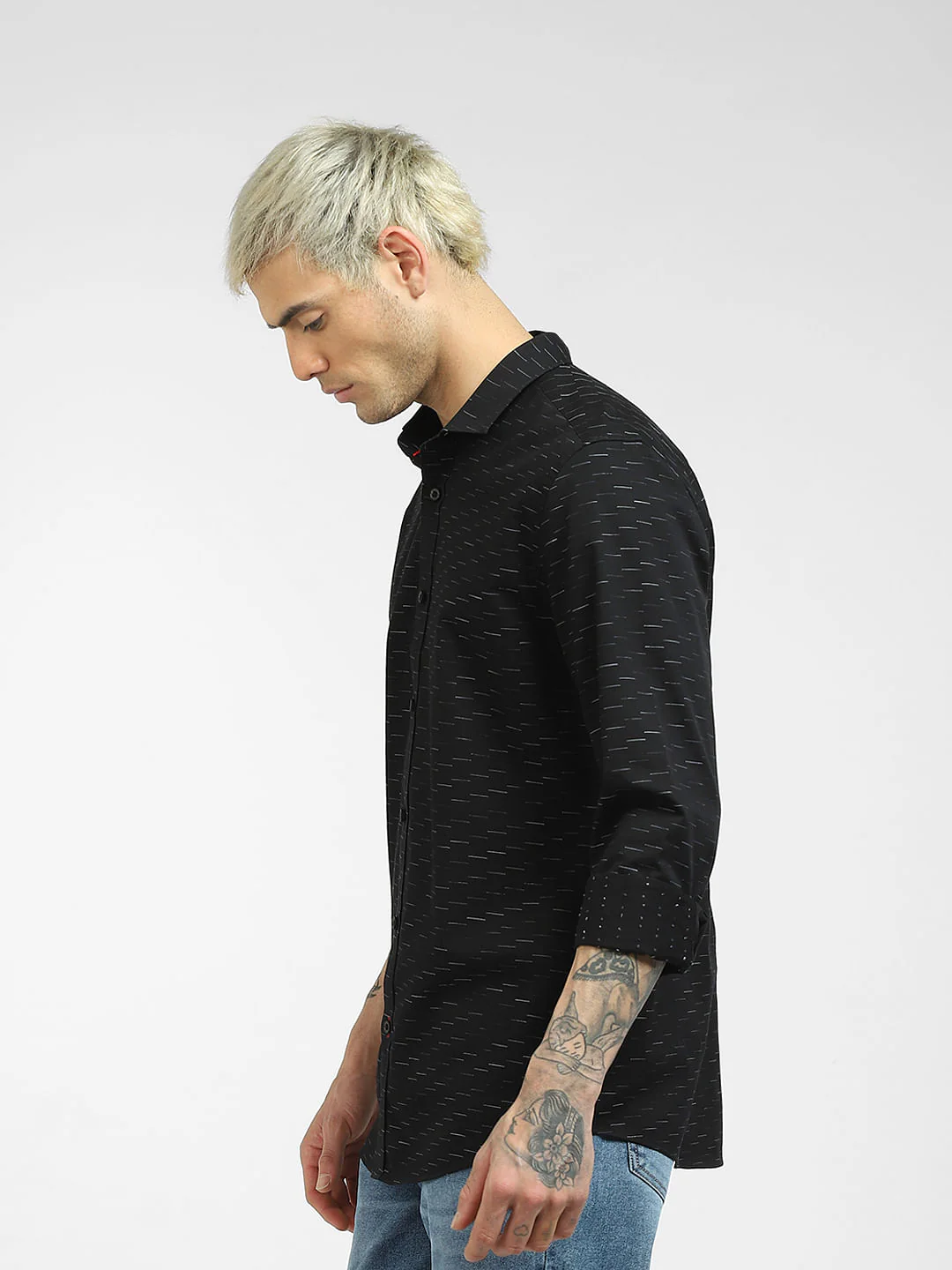 Black Printed Full Sleeves Shirt - Image 3