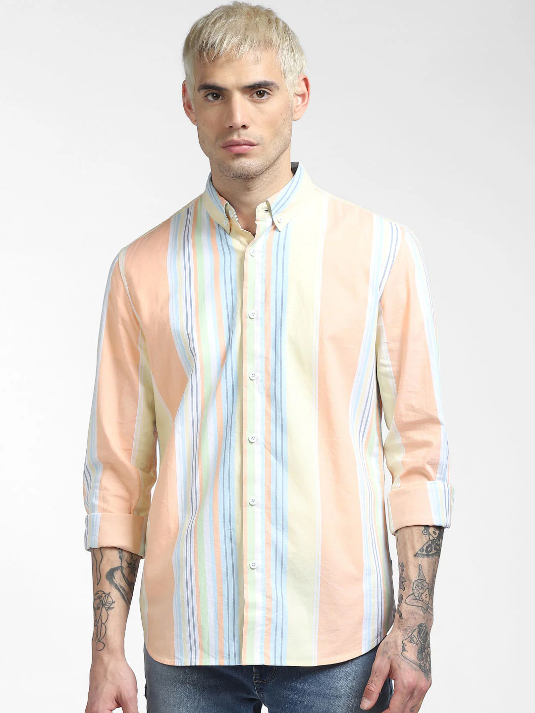 Peach Striped Full Sleeves Shirt - Image 2
