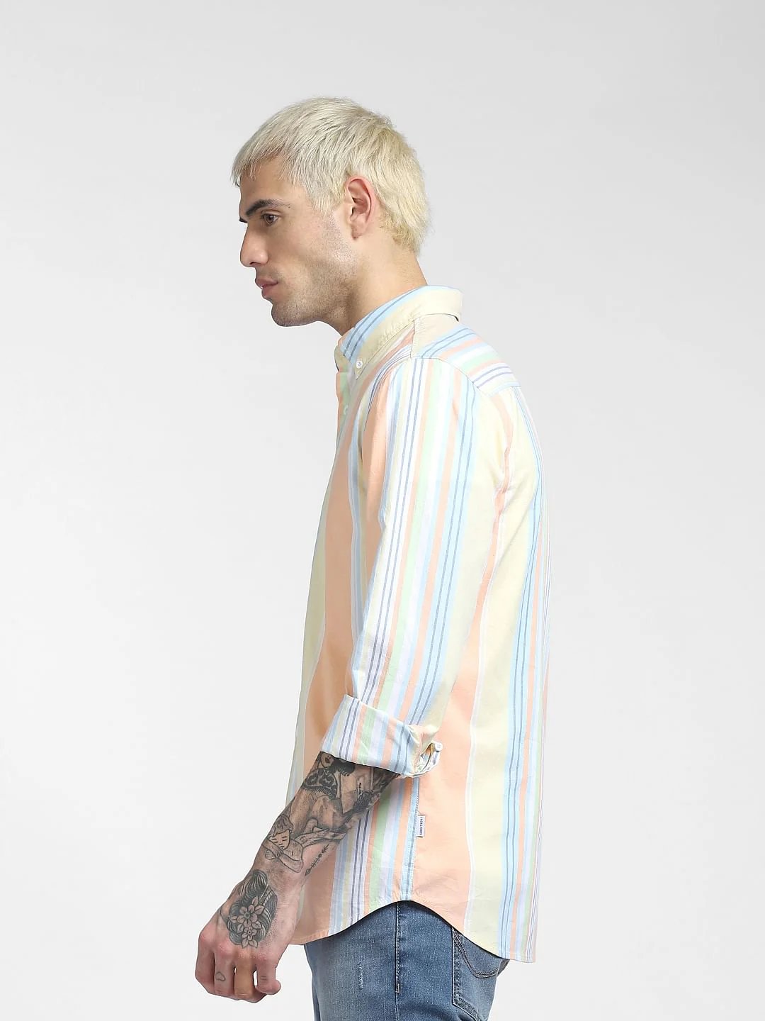 Peach Striped Full Sleeves Shirt - Image 3