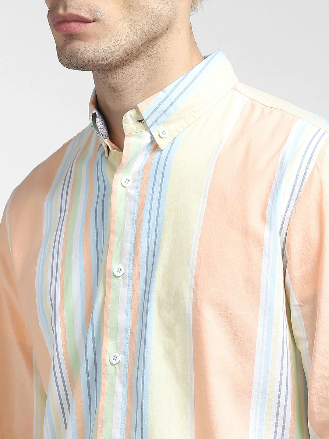 Peach Striped Full Sleeves Shirt - Image 5