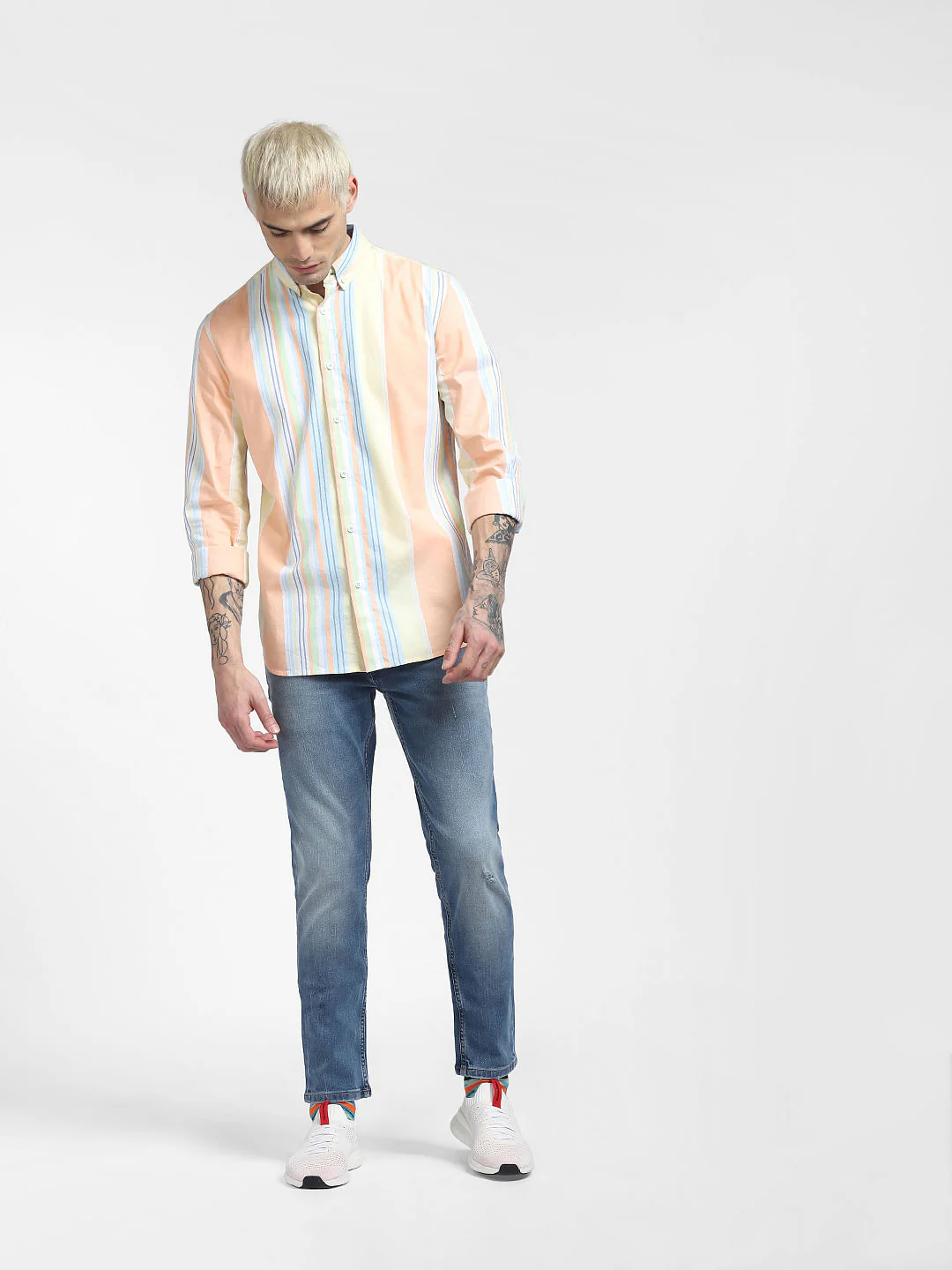 Peach Striped Full Sleeves Shirt - Image 6