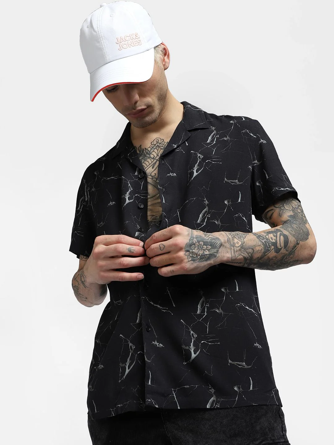 Black Abstract Print Half Sleeves Shirt