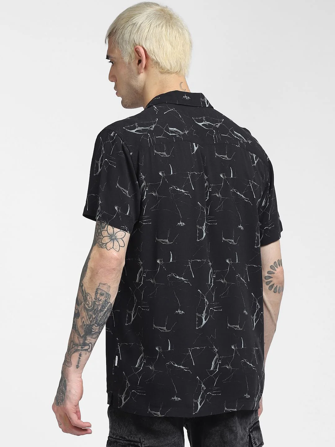 Black Abstract Print Half Sleeves Shirt - Image 4