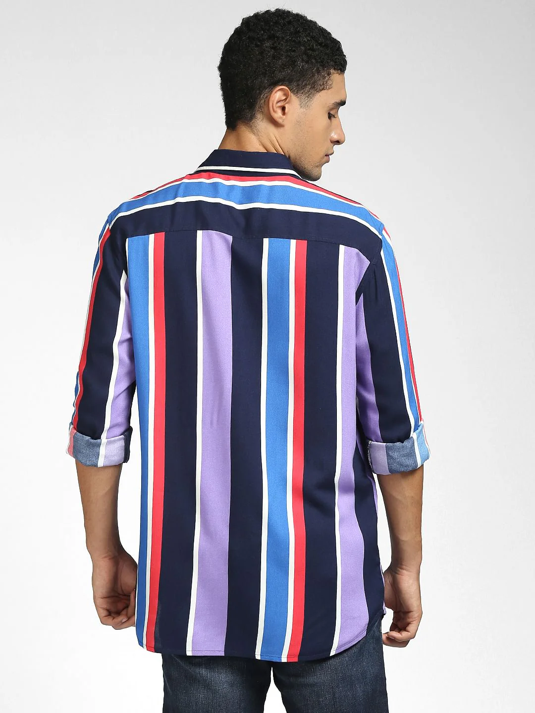 Purple Vertical Stripe Full Sleeves Shirt - Image 4