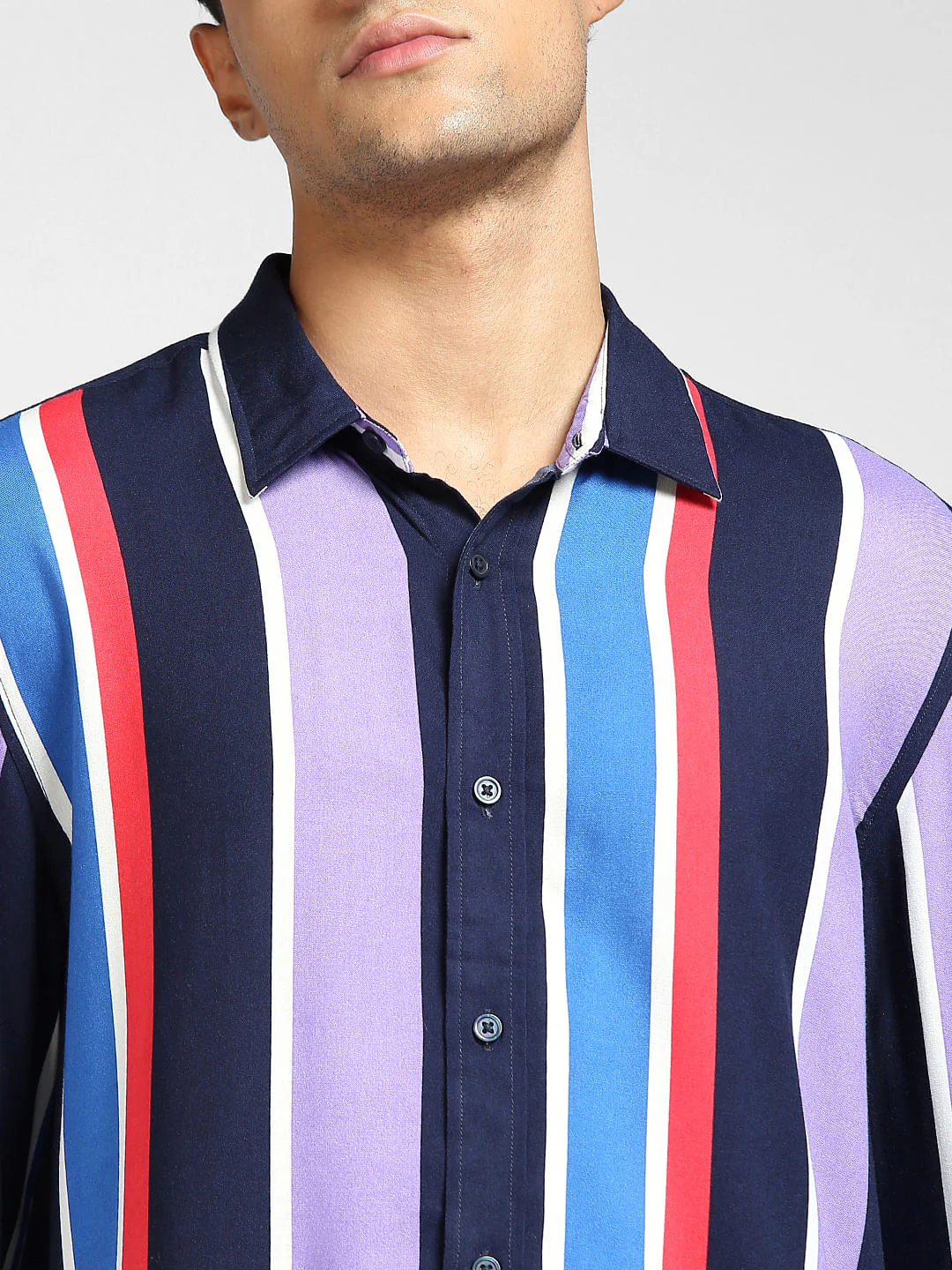 Purple Vertical Stripe Full Sleeves Shirt - Image 5