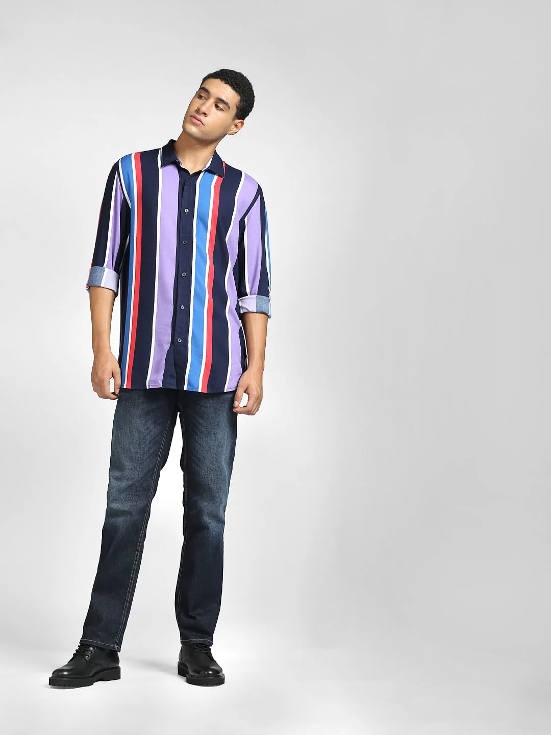Purple Vertical Stripe Full Sleeves Shirt - Image 6
