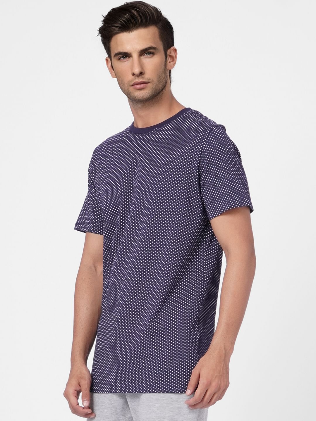 Blue Printed Crew Neck T-shirt - Image 3