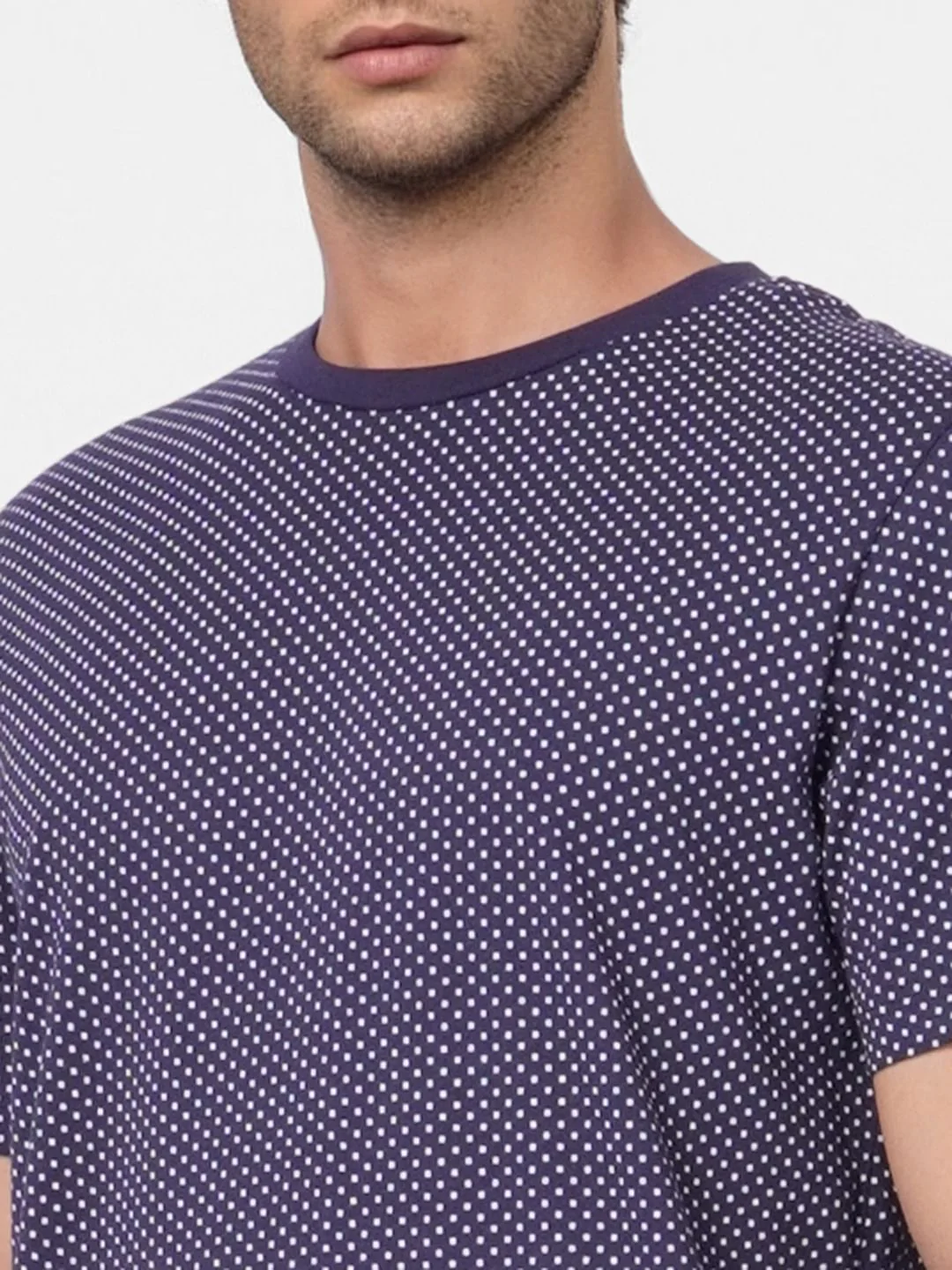 Blue Printed Crew Neck T-shirt - Image 5