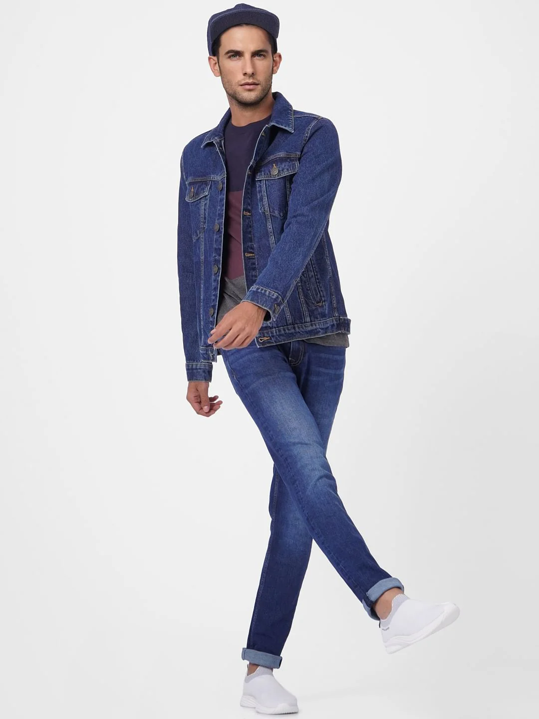 Blue Printed Polo Neck T-shirt
