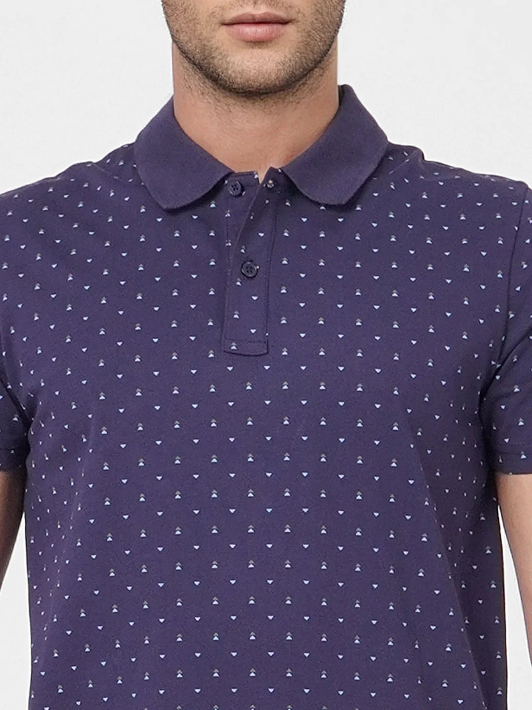 Blue Printed Polo Neck T-shirt - Image 5