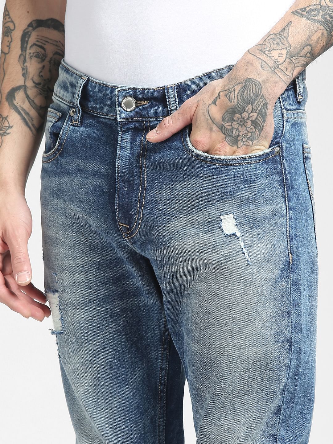 Blue Low Rise Glenn Slim Ripped Jeans - Image 5