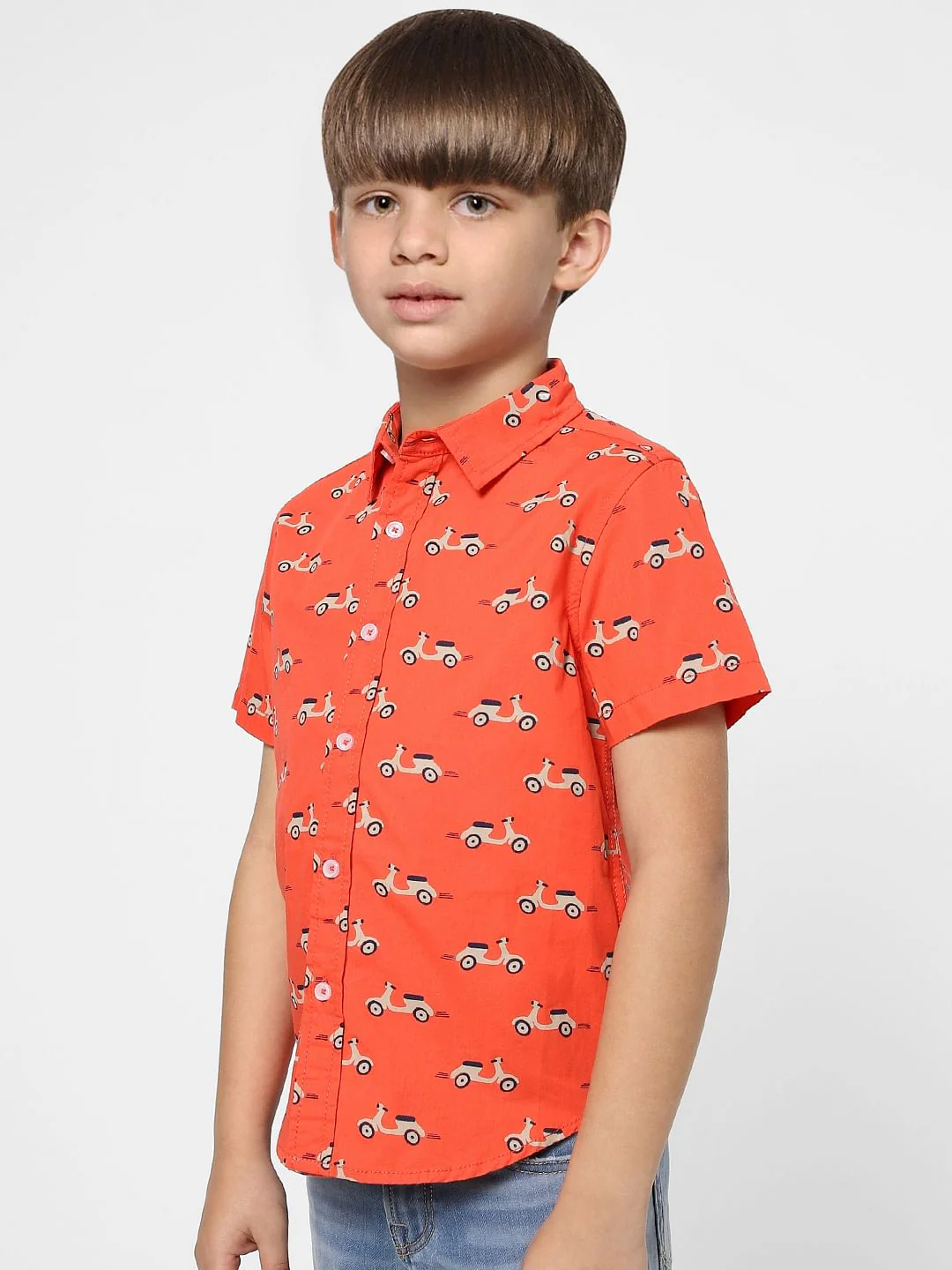 Boys Orange Scooter Print Half Sleeves Shirt - Image 2