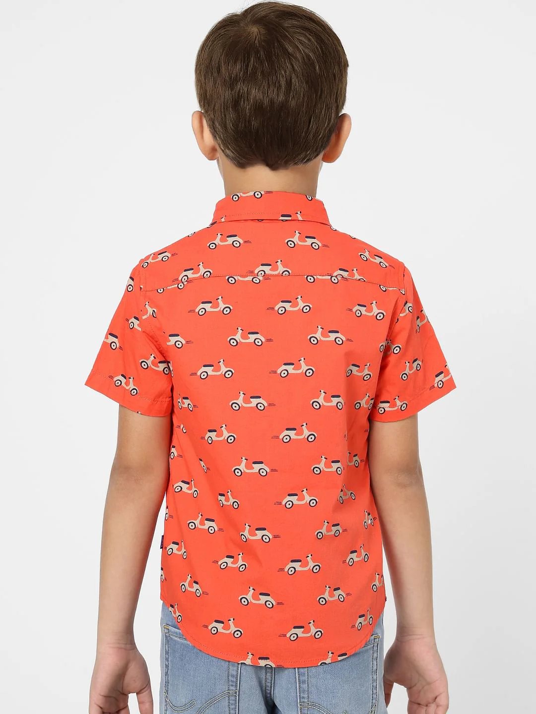 Boys Orange Scooter Print Half Sleeves Shirt - Image 3