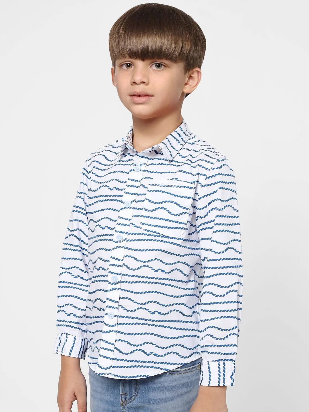 Boys White Printed Full Sleeves Shirt - Image 2
