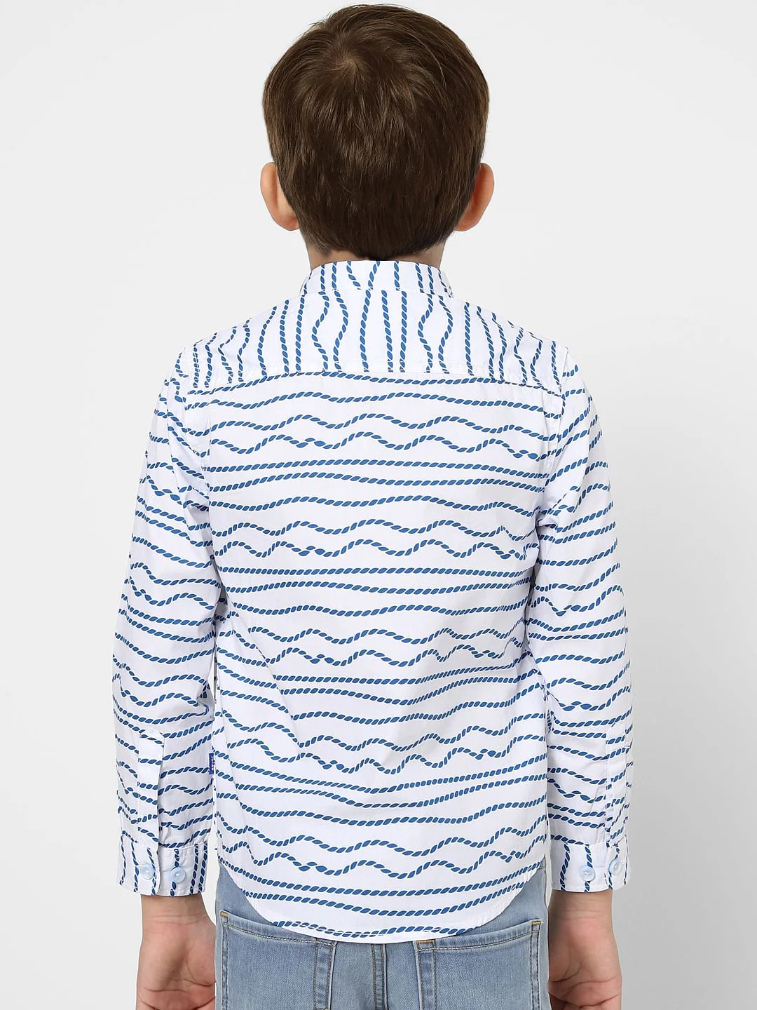 Boys White Printed Full Sleeves Shirt - Image 3