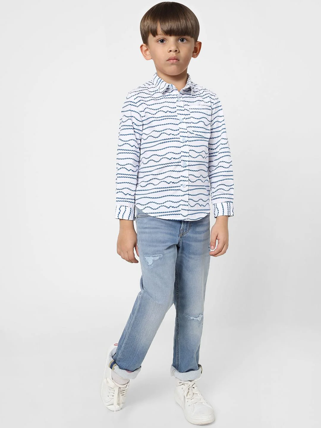 Boys White Printed Full Sleeves Shirt - Image 5
