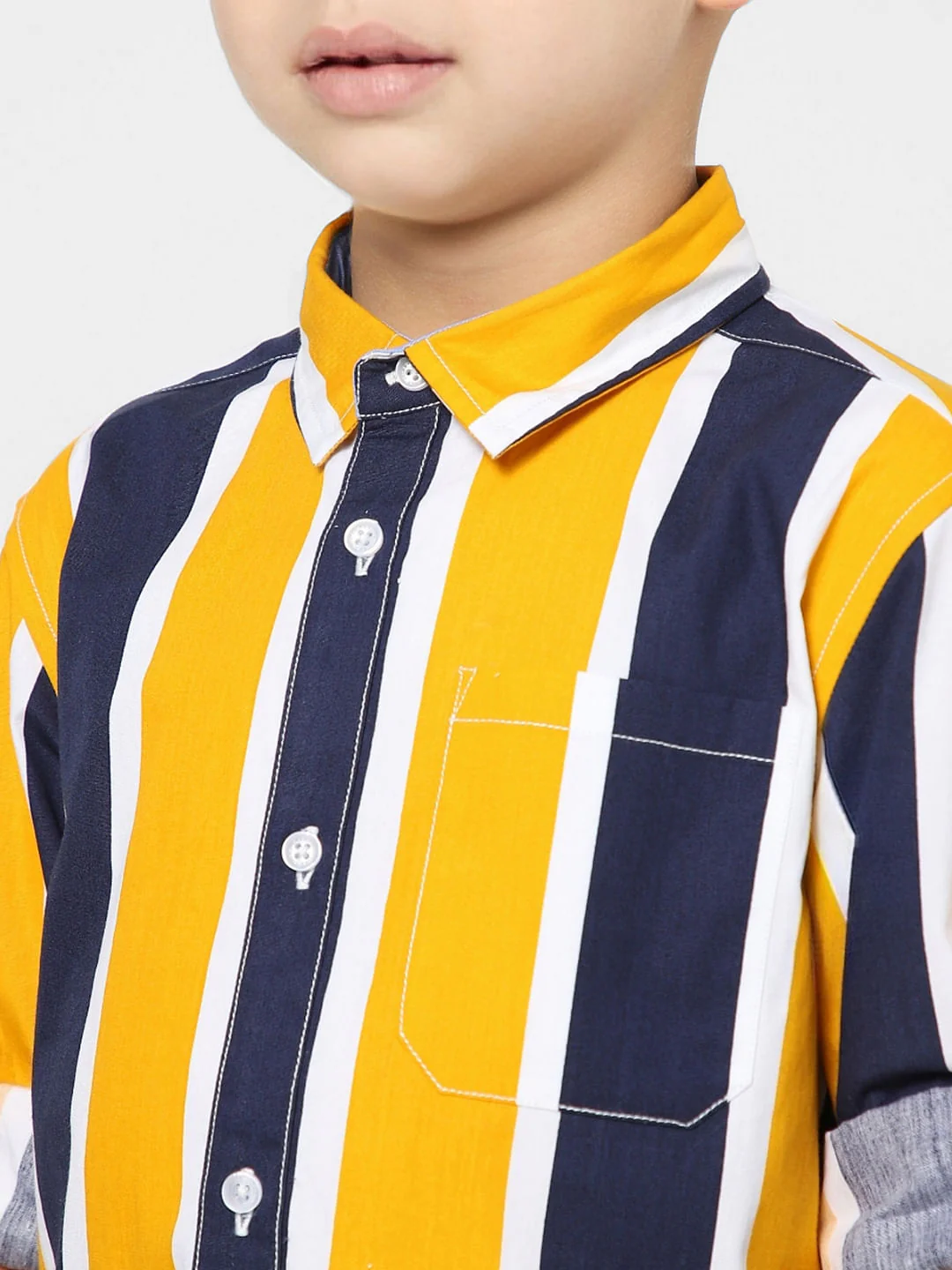 Boys Blue Striped Full Sleeves Shirt - Image 4