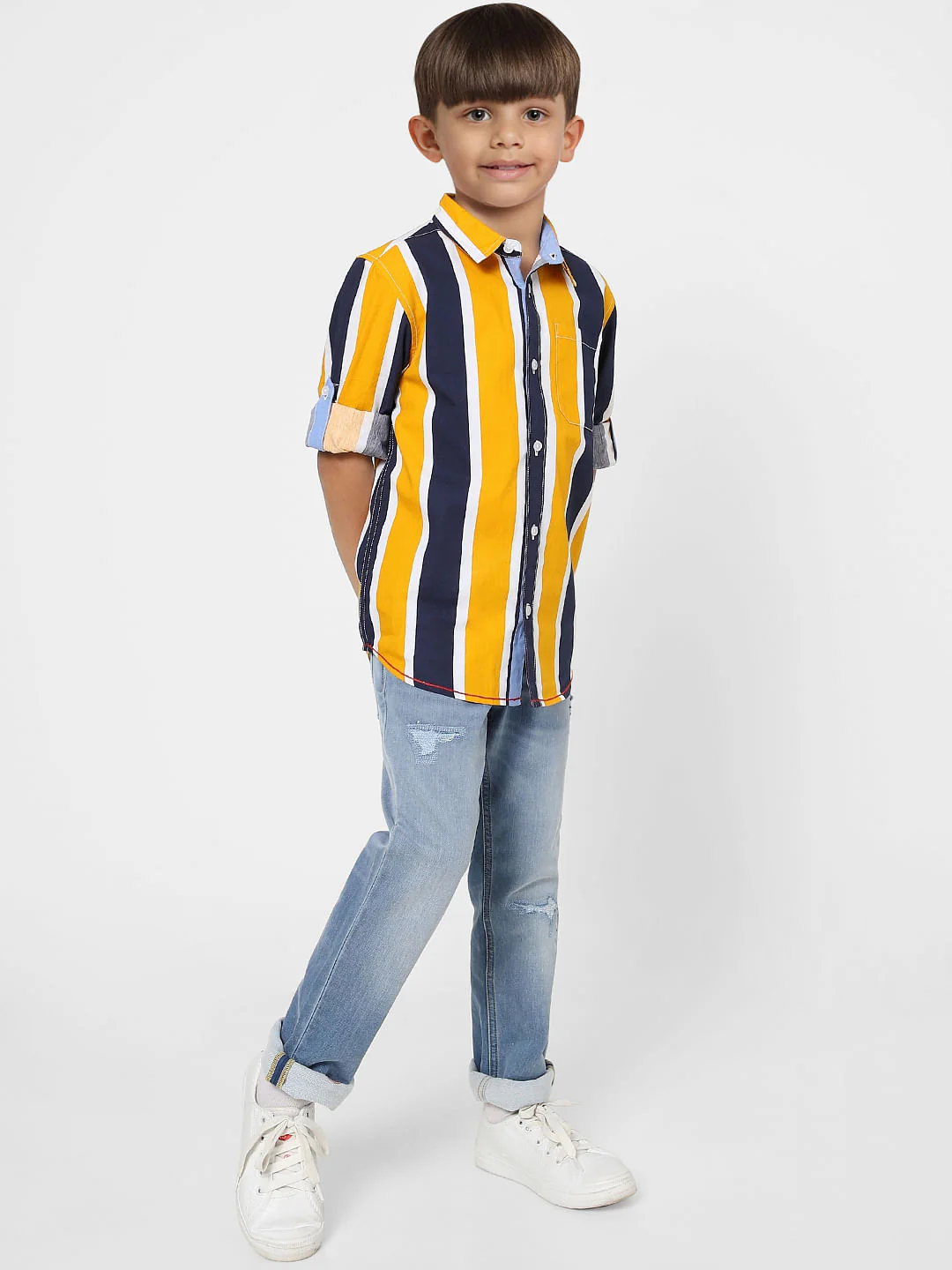 Boys Blue Striped Full Sleeves Shirt - Image 5
