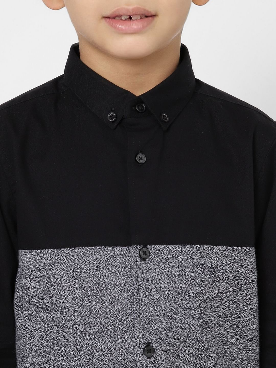 Boys Black & Grey Full Sleeves Shirt - Image 4