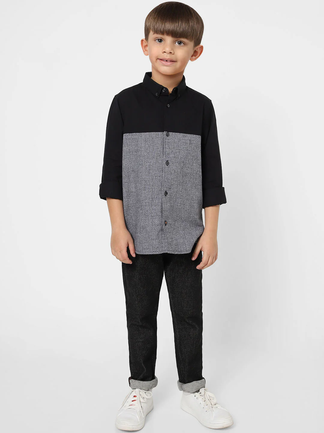 Boys Black & Grey Full Sleeves Shirt - Image 5